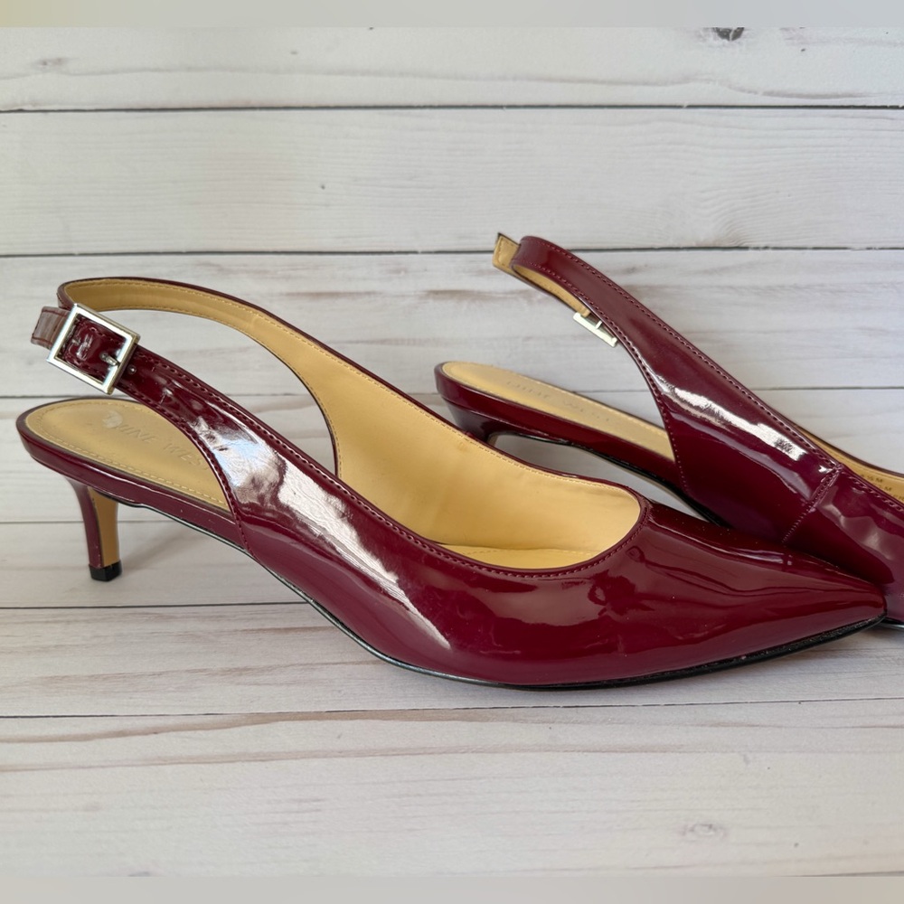 Nine West Burgundy Red Slingback Kitten Heel 8.5